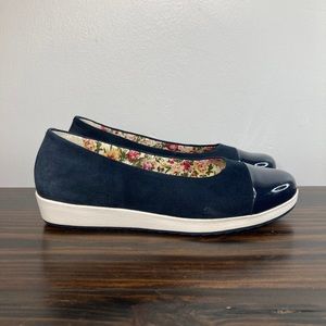 Hotter Angel Closed Toe Navy Blue Suede Leather Flats Womens Size 8